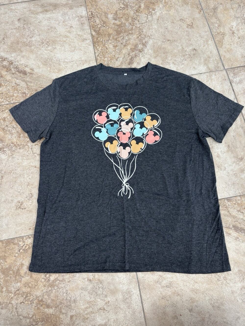 Disney Mickey Mouse Balloons Graphic T-Shirt Women’s‎ Plus Size 2XL Gray Stretch